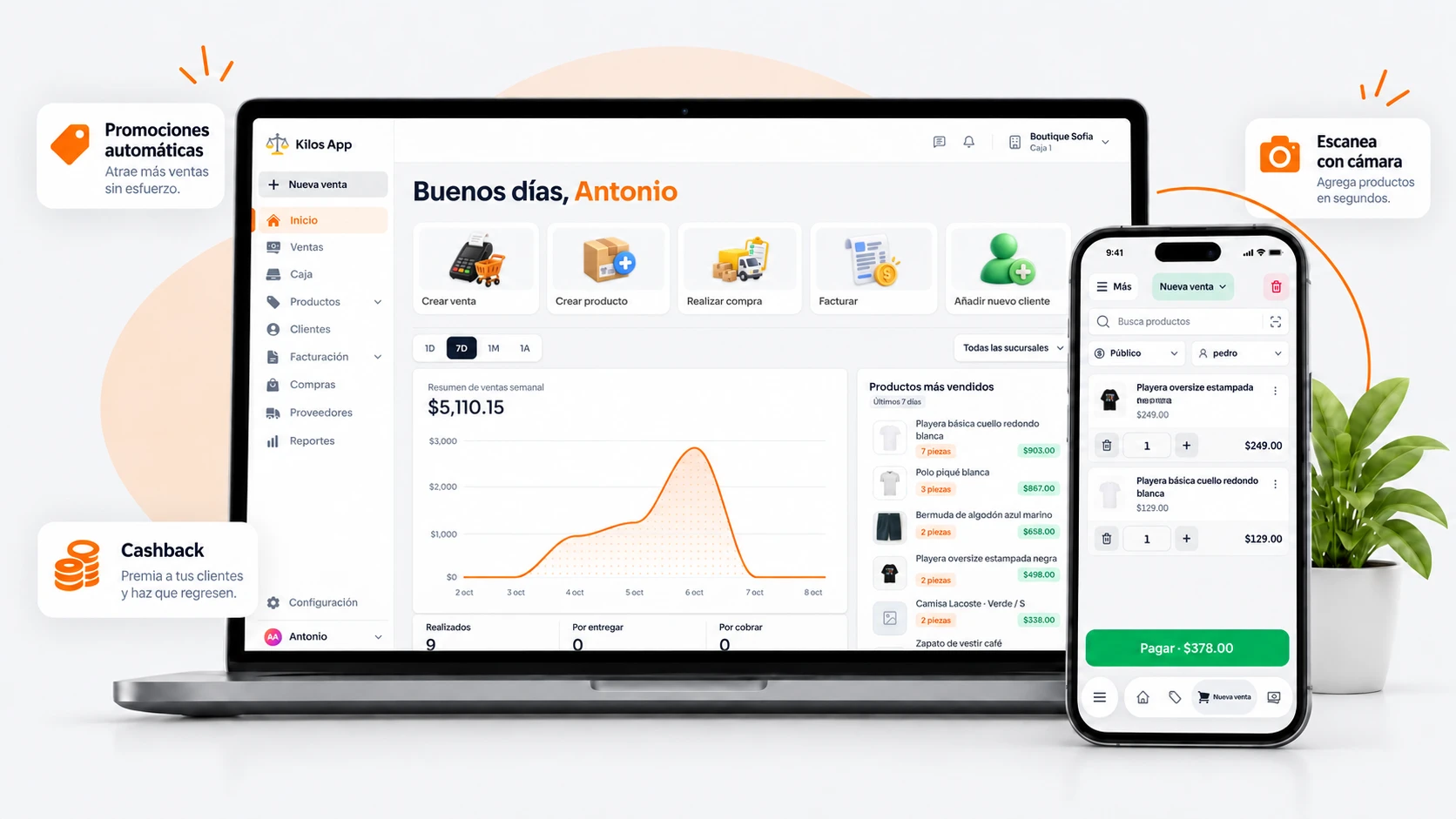 KILOS: promociones automáticas, escaneo con cámara y cashback para tus clientes.